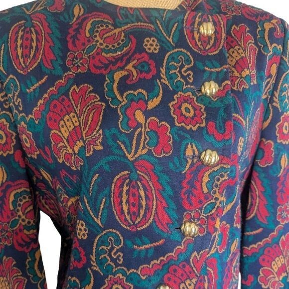 Vintage Crop Paisley Print Tailored Structured Designer Henry Lee Jacket Size 10 - Picture 4 of 14